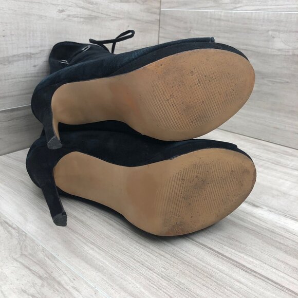 Steve Madden Booties Womens 8M Cavalier Black Suede Pull On Peep Toe Stiletto - Picture 12 of 13